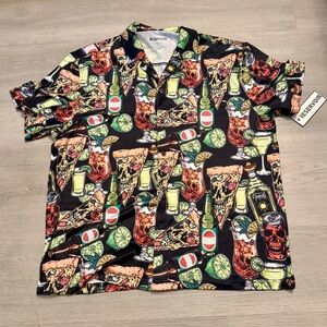 NWT RESERVOIR Sz S Skull Pizza Tequila Quick Dry Double Brushed Shirt $40 MSRP